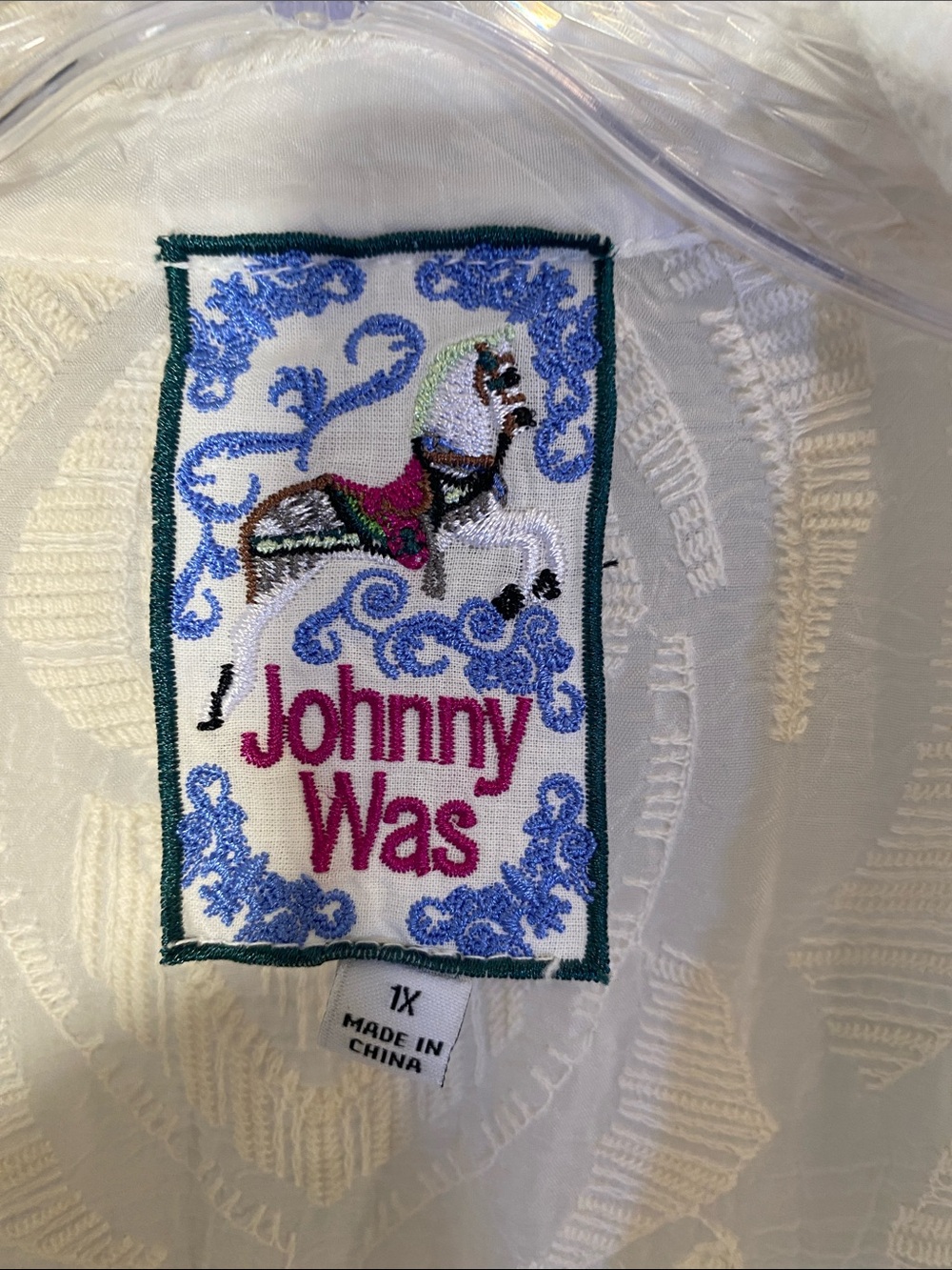 Johnny Was Cream Lace-Trim Long-Sleeve Button-Down Shirt size 1 X - Picture 2 of 10